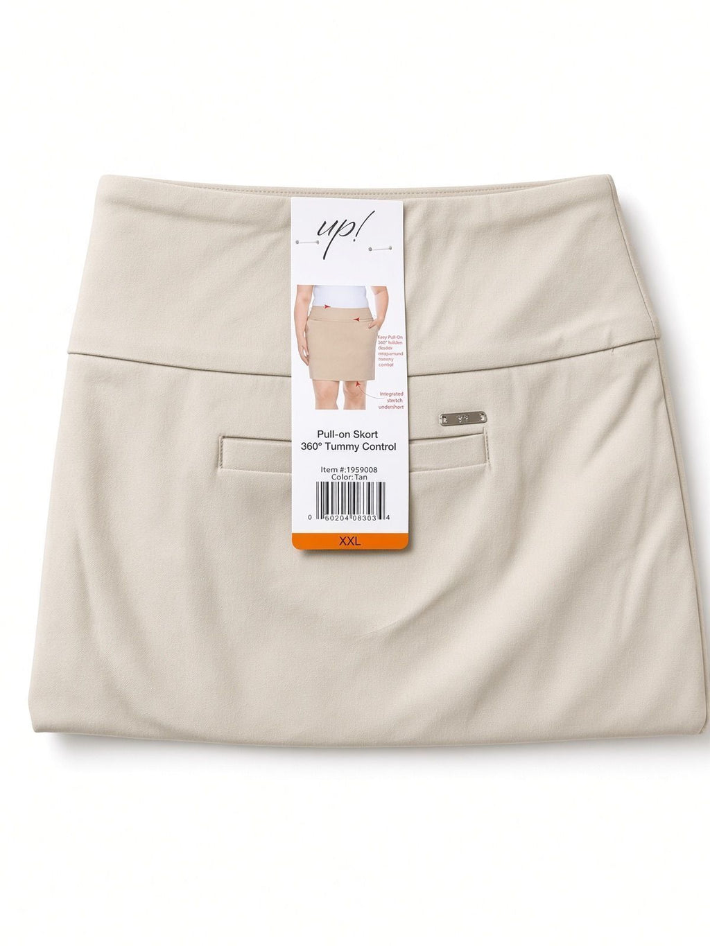 Up! Women’s Pull-On Skort XXL Tan 360° Tummy Control NW