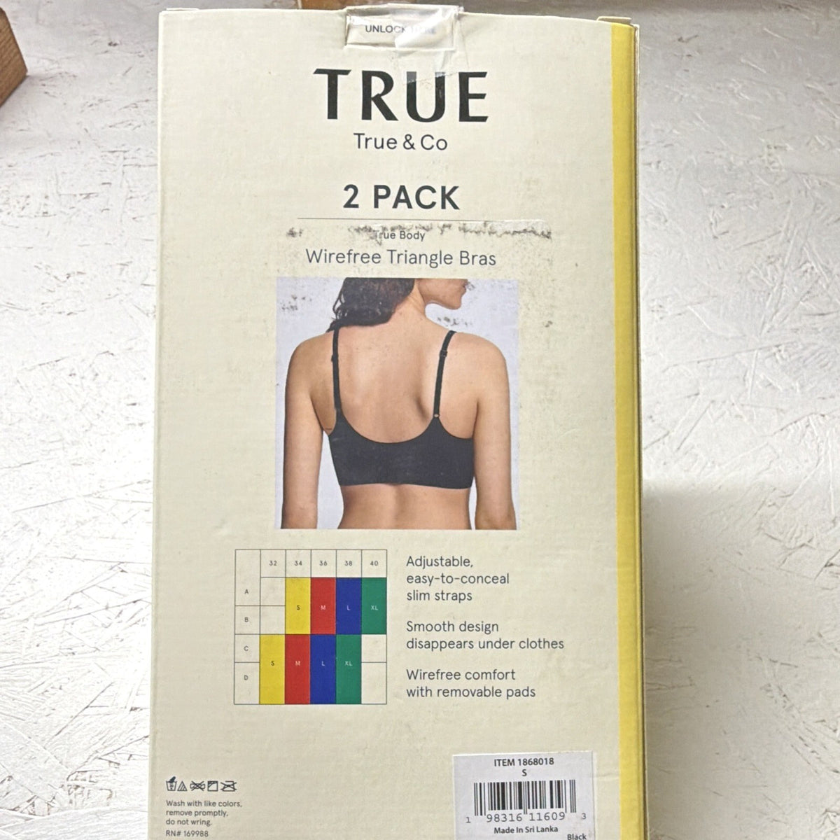 True & Co True Body Wireless Triangle Bra Set 2-Pack Removable Pads S