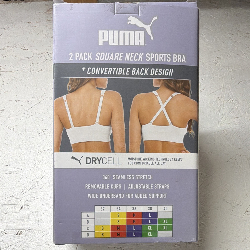 PUMA DryCell 2-Pack Seamless Square Neck Sports Bra Moisture Wicking XL