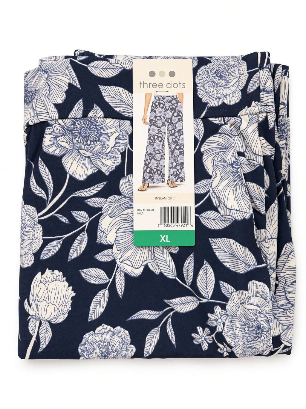 Three Dots Women’s Pull-On XL Navy Floral NWT 29.5” Inseam
