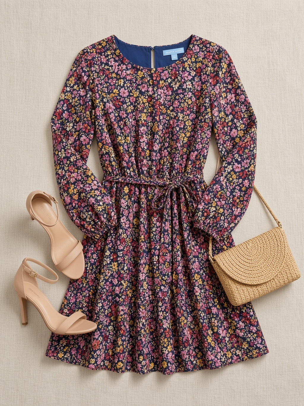 NWT Draper James Navy Pink Floral Tiered Dress XS
