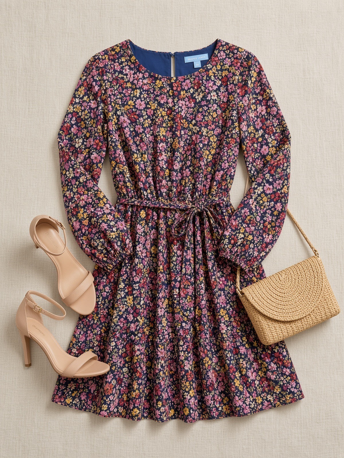NWT Draper James Navy Pink Floral Tiered Dress XS