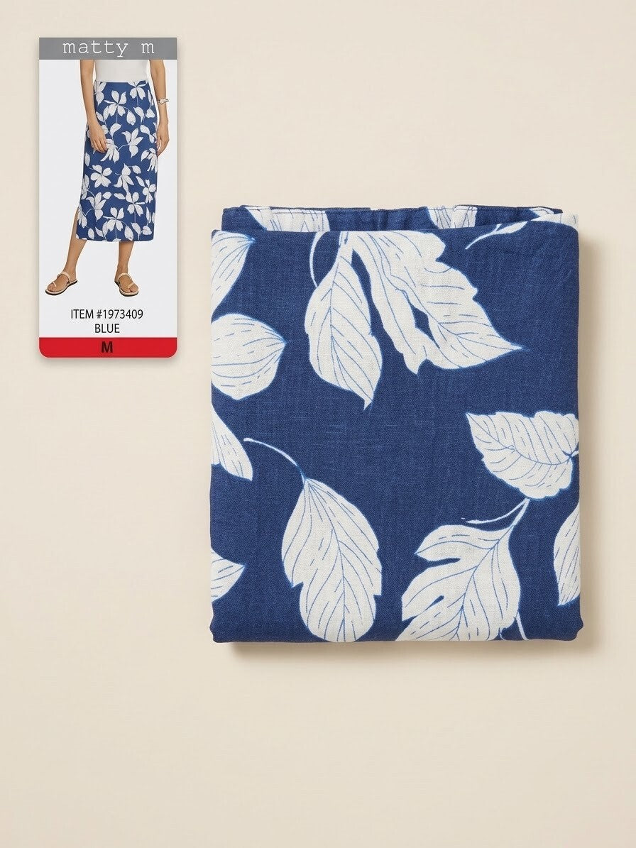 Matty M Blue Floral Midi Skirt Size M
