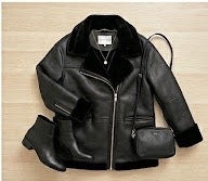 Rebecca Minkoff Black Faux Leather Shearling Jac