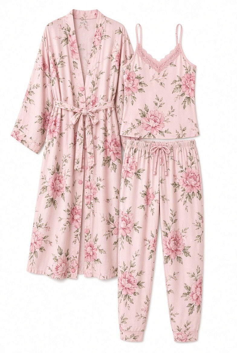 NWT Flora Nikrooz Pink Floral 3-Piece PJ Set XL