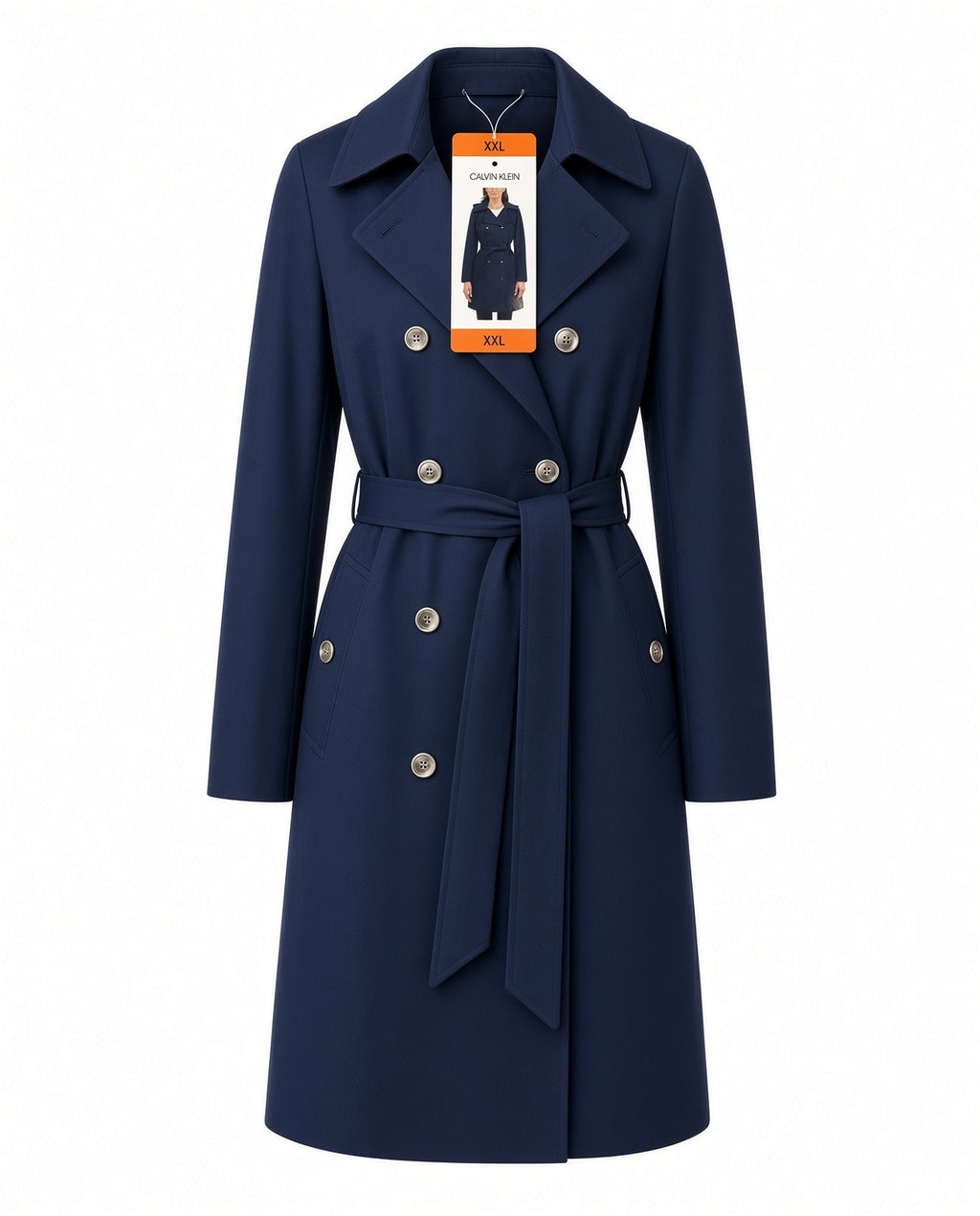 NWT Calvin Klein Navy Double-Breasted Trench Coat Size XXL