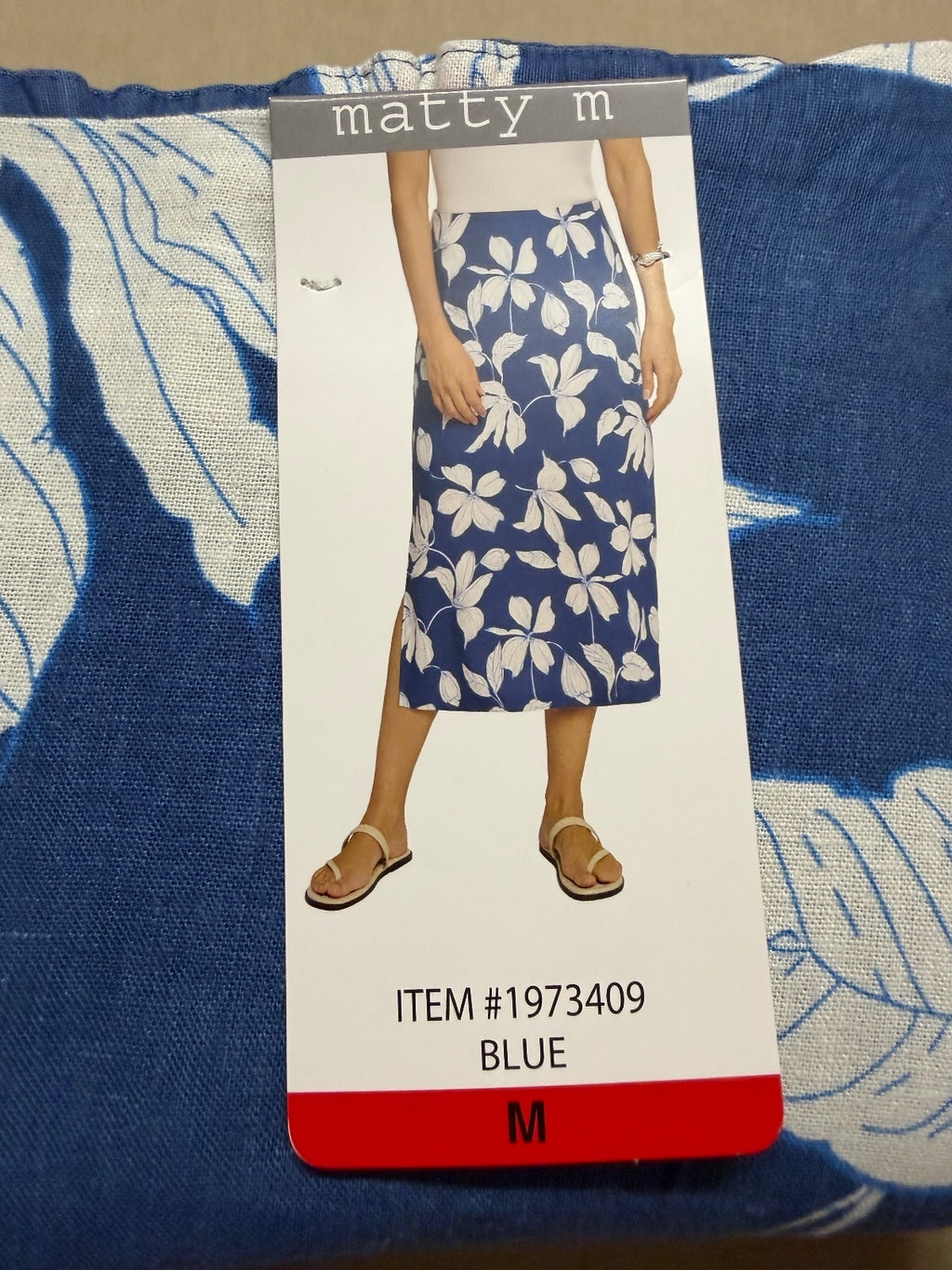 Matty M Blue Floral Midi Skirt Size M