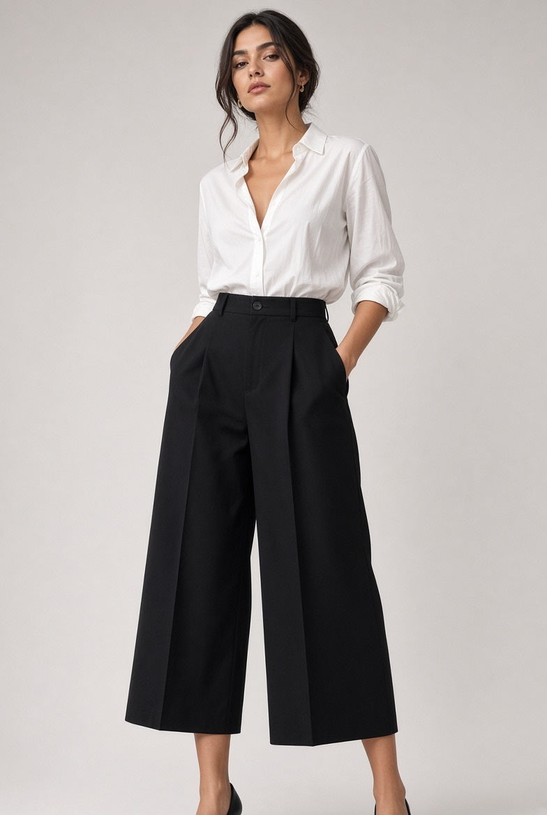 NWT DKNY Black High-Rise Wide Leg Culottes Size 12