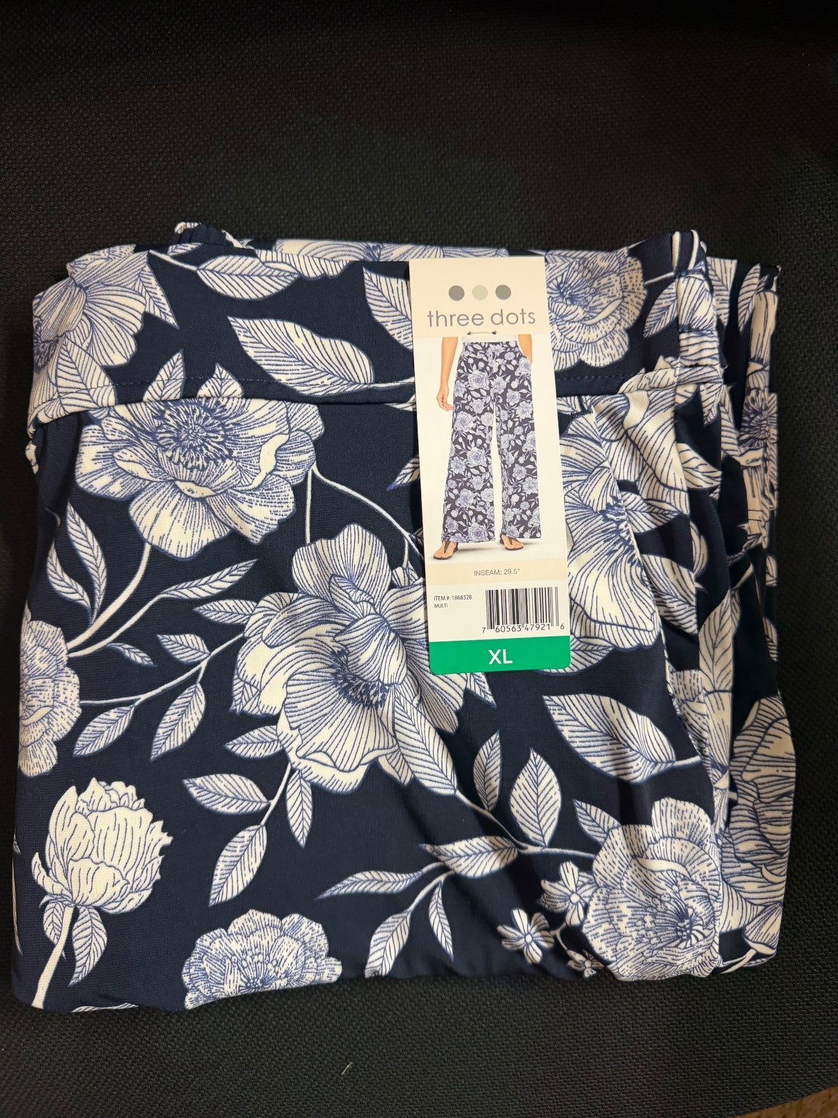 Three Dots Women’s Pull-On XL Navy Floral NWT 29.5” Inseam