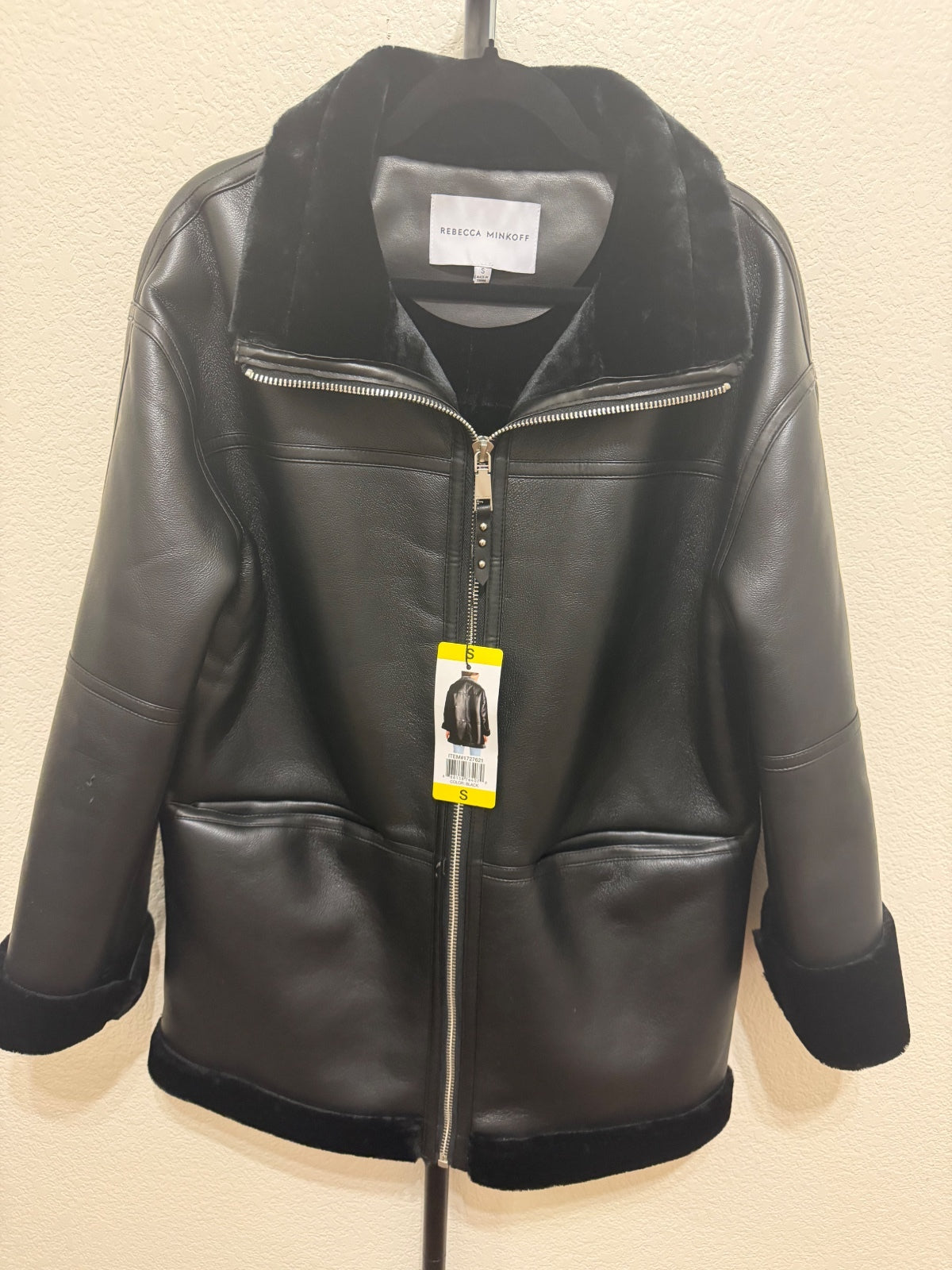 Rebecca Minkoff Black Faux Leather Shearling Jac