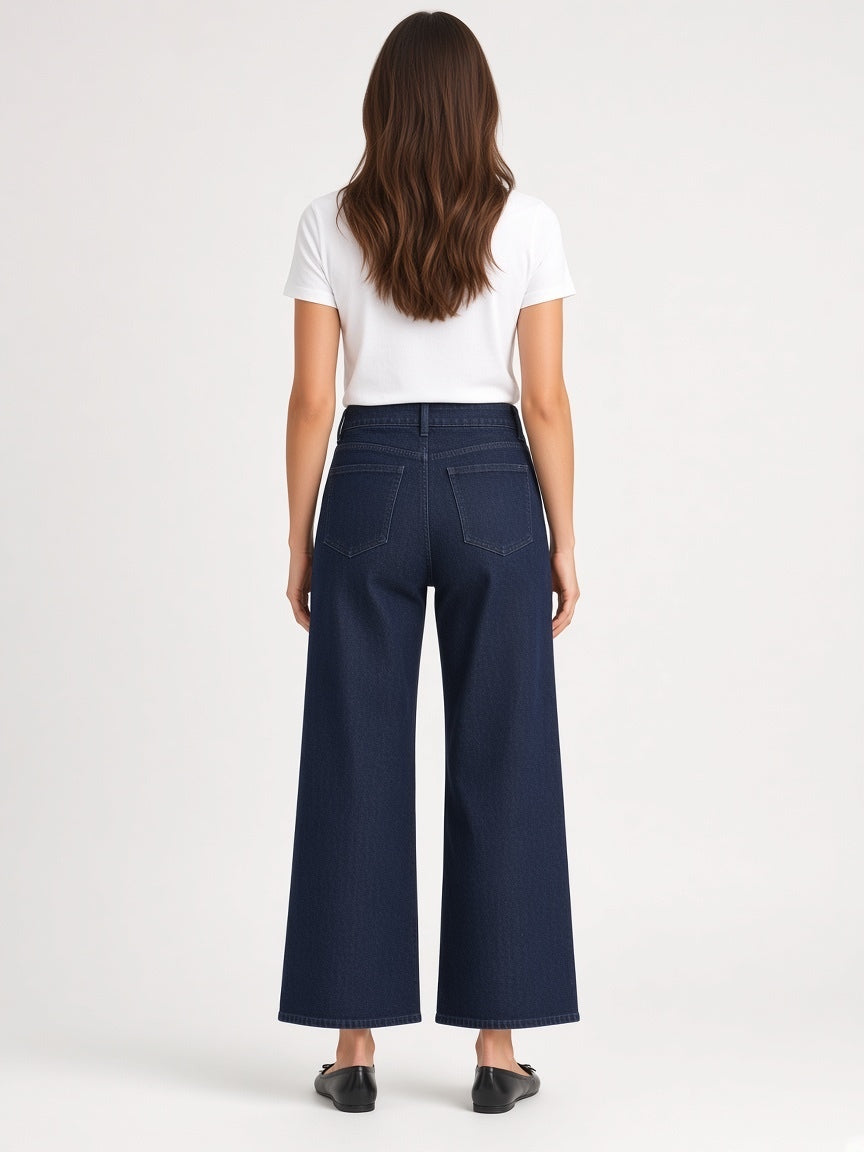 Ella Moss Wide Leg Crop High Rise Jeans Dark Blue Sz 14 NWT