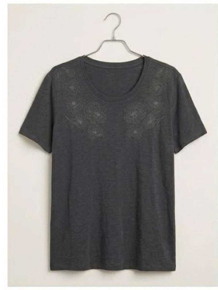 Ella Moss Black Floral Embroidered Tee Size XXL