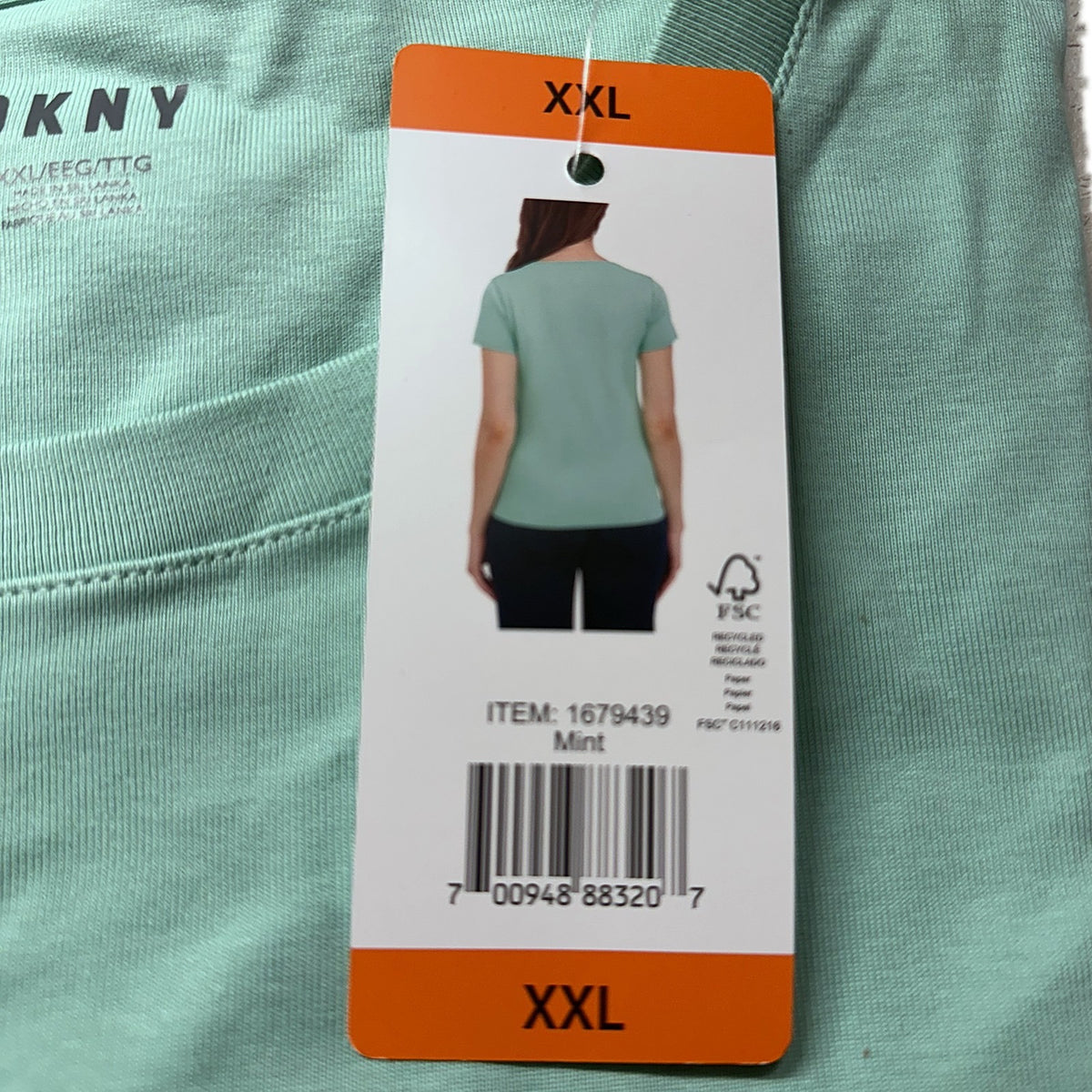 DKNY Women's Organic Cotton Crew Neck Tee, Mint, XX