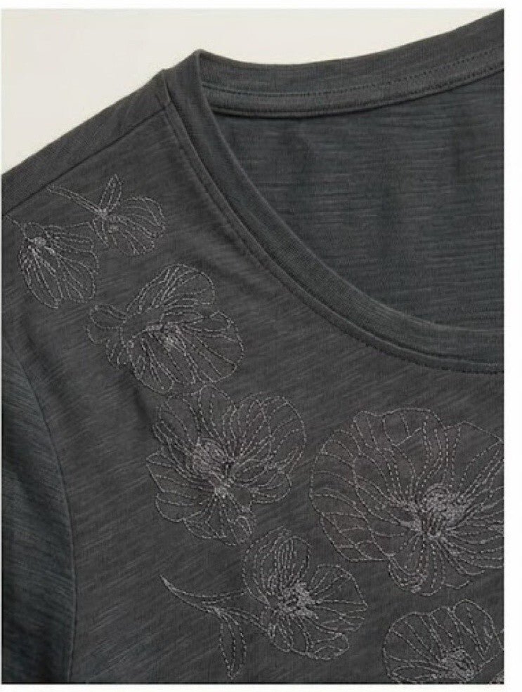 Ella Moss Black Floral Embroidered Tee Size XXL