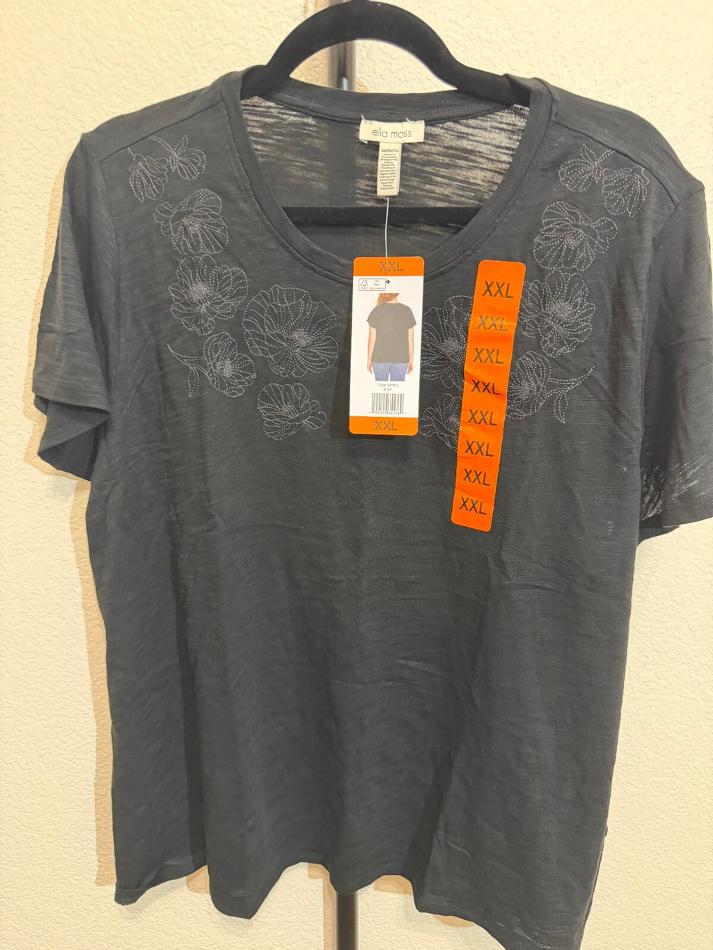 Ella Moss Black Floral Embroidered Tee Size XXL
