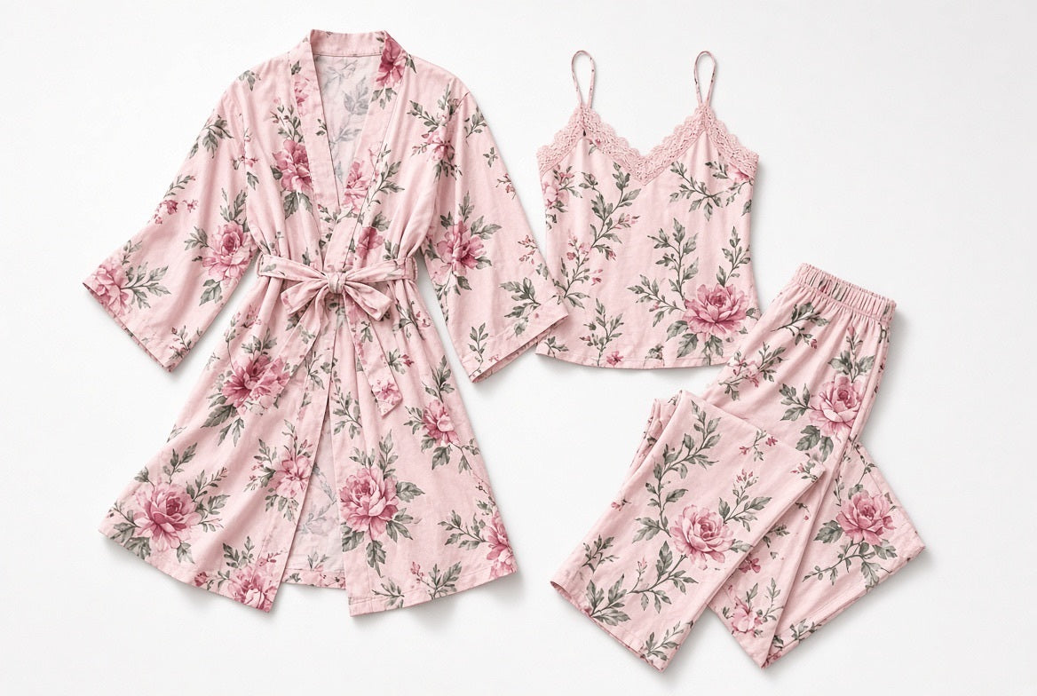 NWT Flora Nikrooz Pink Floral 3-Piece PJ Set XL
