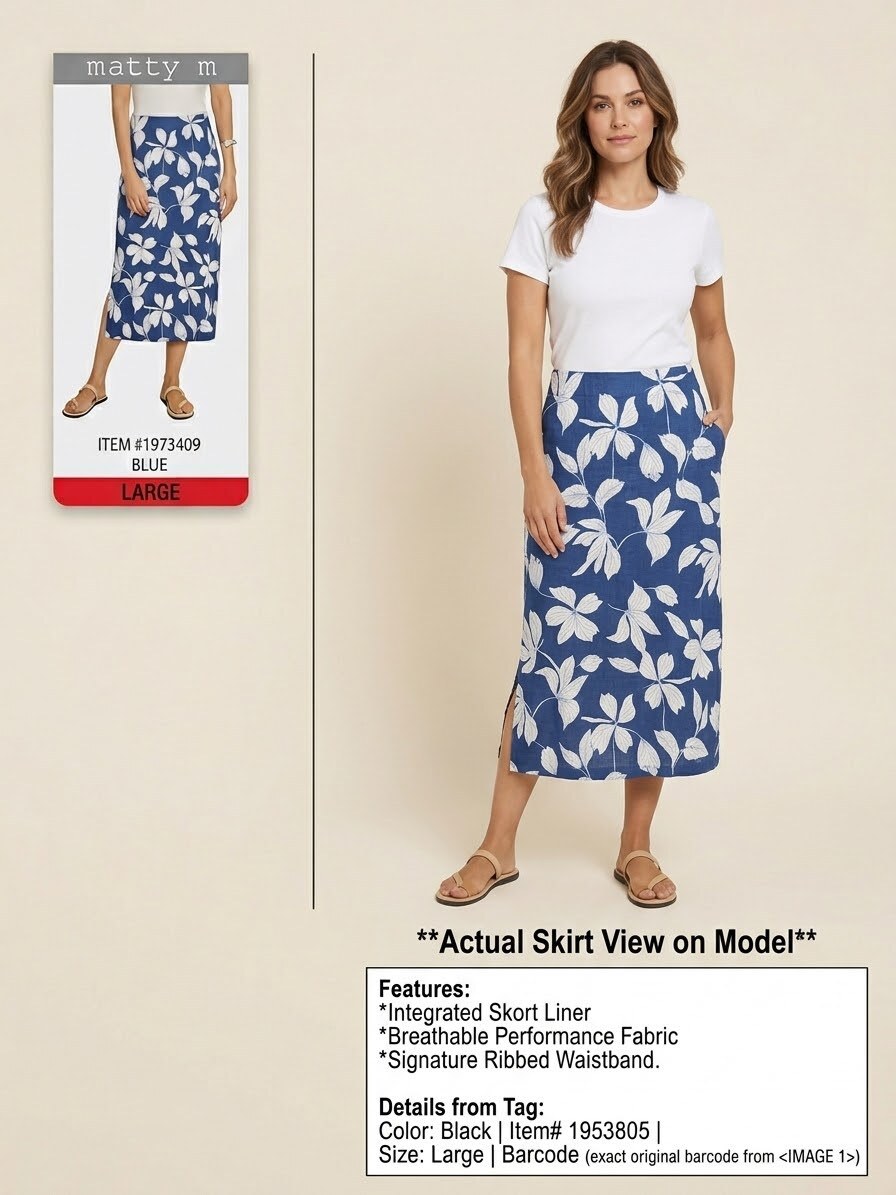 Matty M Blue Floral Midi Skirt Size M