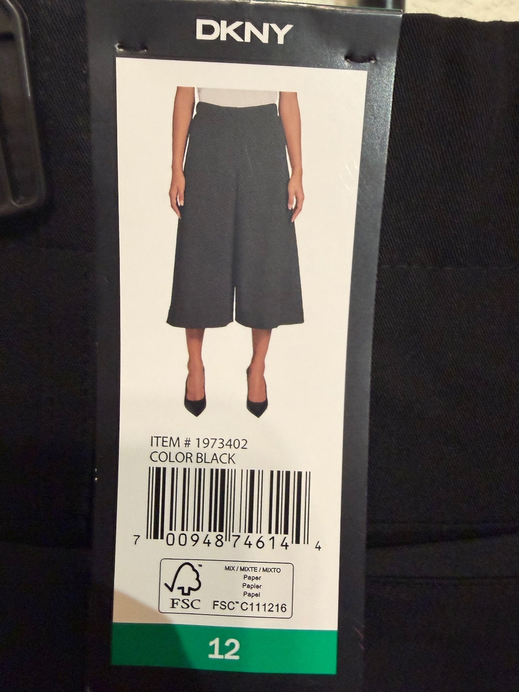 NWT DKNY Black High-Rise Wide Leg Culottes Size 12