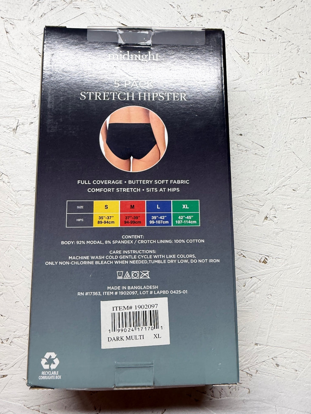 Midnight by Carole Hochman 5-Pack Stretch Hipster – Size XL