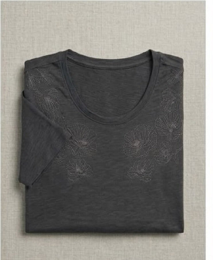 Ella Moss Black Floral Embroidered Tee Size XXL